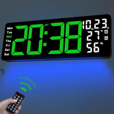 Imagem de JoFomp Relógio De Parede Digital Grande 17,3", Com Visor Led E Controle Remoto, Alarme, Temperatura/Horário/Dimmer/Umidade/Temporizador/Luz Ambiente - 12/24 Horas, Para Quarto