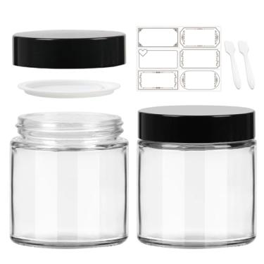 Imagem de Haneye Potes De Vidro Redondo Transparente 4 Oz, Pacote Com 2, Tampas Pretas, Recipientes Para Cosméticos, Cremes, Loções Faciais, Pó, Velas, Especiarias, Manteiga Corporal