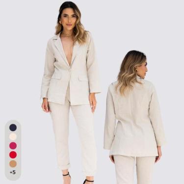 Imagem de Conjunto Feminino Alfaiataria Blazer e Calça de Linho Elegante - IV ST