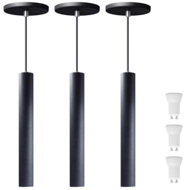 Imagem de Kit 3 Pendente Luminária Tubo Preto 30 cm + Lâmpada LED Mini Dicroica MR11 4W - 2700K - Branco Quente