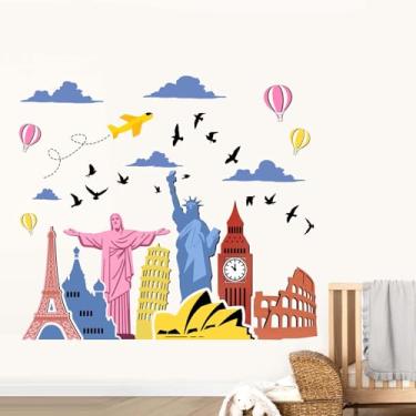 Imagem de Adesivos de parede de marcos mundialmente famosos: Descasque e cole globo estátua da liberdade arquitetura edifícios da cidade adesivos de parede - sala de estar, quarto, escritório, decoração de