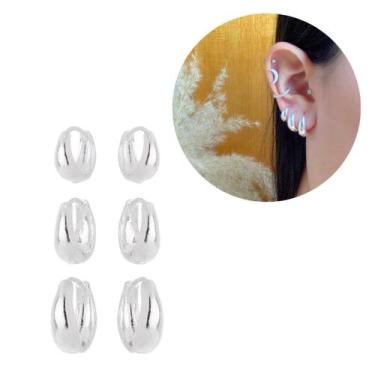 Imagem de Trio Argolinhas Bia Brinco Segundo Furo Prata925 Garantia Vitalícia - 