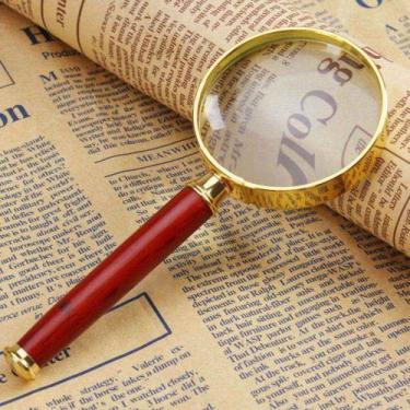 Imagem de Lupa De Mão Para Leitura Magnifier Cabo Madeira Decorativo - Lupa De A