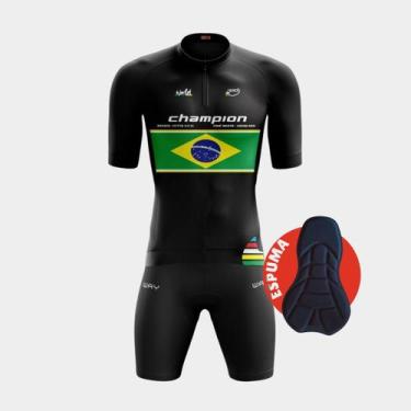 Imagem de Conjunto de Ciclismo Masculino- Camisa Champion Brasil Preta (PRO) e B
