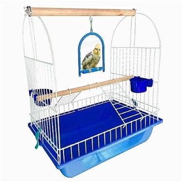 Imagem de Gaiola tripla para papagaio com pescoço em anel (Azul)
