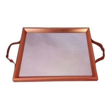 Imagem de Bandeja Espelhada Com Alça Em Couro Para Servir E Decorar - Abelhinha 