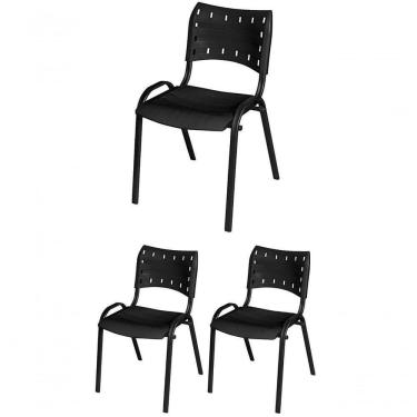 Imagem de Cadeira Iso Base Preto Escola, Escritório Preto - Kit 3 Un