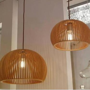 Imagem de Kit 3 Lustre Iluminaria De Teto Pendente De Madeira Decoração Moderno 