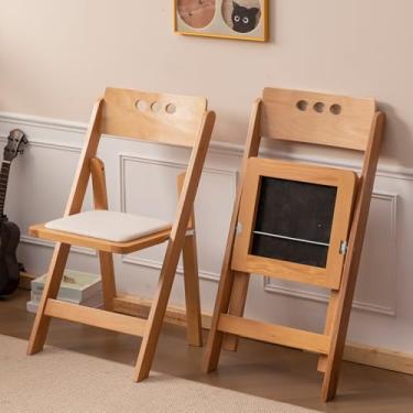 Imagem de GTNSAFP Cadeira dobrável de madeira com almofada macia, simples e elegante, confortável e durável, adequada para casamentos, banquetes e eventos, 2 conjuntos, encosto alto natural, almofada de linho