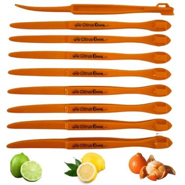 Imagem de Citrus Queen Descascador de frutas cítricas laranja | Pacote com 9 cores laranja | Ferramenta de descascar de ponta dupla para laranjas, limões, limões e toranjas | Sem bagunça e reutilizável