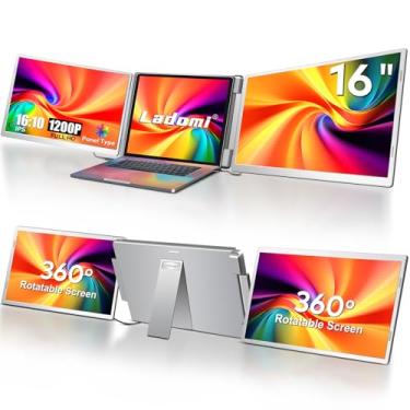 Imagem de Extensor de tela para laptop, monitor extensor de tela portátil triplo IPS 1200P FHD de 16 polegadas para laptop de 12 a 18,5 polegadas, extensor de monitor de laptop Plug & Play, adequado para MacOS,