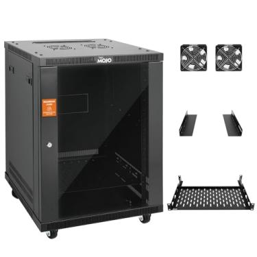 Imagem de Tecmojo Rack de montagem de parede de 15U, kit de rack de montagem de parede fechado de 43 cm de profundidade inclui prateleira de 1U, suporte em forma de L, 2 ventiladores, porta e ferragens