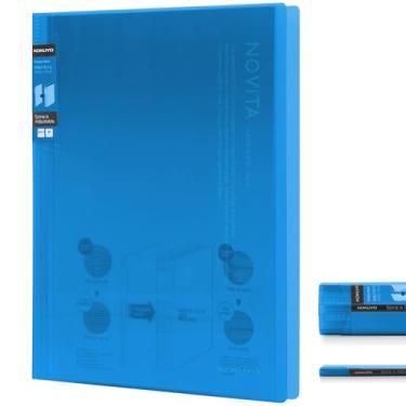 Imagem de Kokuyo Fichário de 40 bolsos com mangas de plástico 21,6 cm x 28 cm (azul claro), pasta de portfólio de arte expansível com letras A4 e US com protetores de folha transparentes. 80 páginas de livro de