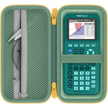 Imagem de Baval Estojo de transporte rígido compatível com calculadora Texas Instruments TI-84 Plus CE/TI-Nspire CX II CAS (caixa verde, zíper amarelo)