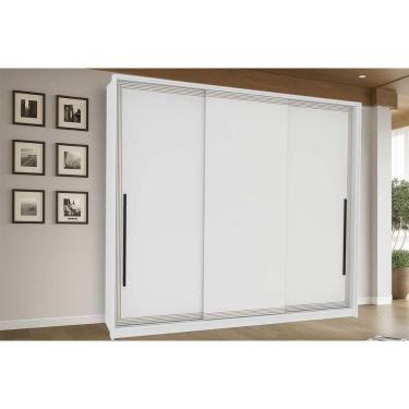 Imagem de Guarda Roupa Casal 3 Portas de Correr e 4 Gavetas Valência Branco - Politorno