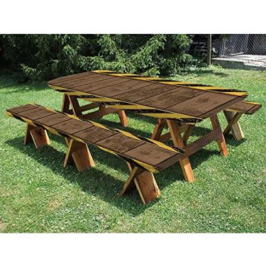 Imagem de Capa de toalha de mesa de piquenique e banco de madeira, estampa de textura de prancha de madeira, conjunto de 3 peças, perfeito para festas ao ar livre, pátio, 76 x 182 cm
