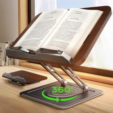 Imagem de Suporte de livro para leitura, ajustável com bases giratórias de 360°, suporte ergonômico para livros de receitas, clipes de página elásticos para revistas, tablets, laptops