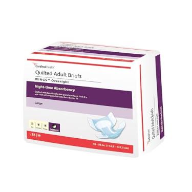 Imagem de Cardinal Health™ Cuecas acolchoadas para adultos, Wings™ durante a noite com tecnologia BreatheEasy™, absorção máxima, grande, pacote com 18