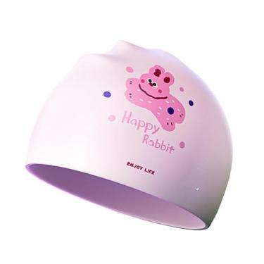 Imagem de kowaku Touca de natação infantil de silicone, touca de banho elástica portátil à prova d'água, macia, para surfe, esportes aquáticos e praia, Rosa