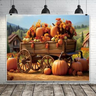 Imagem de Pano de fundo de outono de 3 x 2,4 m, outono de Ação de Graças, para sessão de fotos, carrinho de mão, girassóis, abóbora, fotografia de fundo para chá de bebê, outono, colheita, festa, decorações