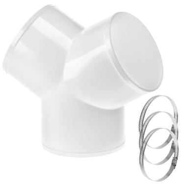 Imagem de QWORK Conector de duto em forma de Y de 3 vias com 3 braçadeiras de mangueira, divisor de duto ABS de 10 cm de diâmetro para exaustor e mangueira de ventilação do secador