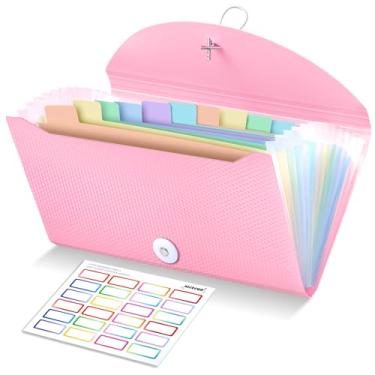Imagem de Nicecho Organizador de cupons de recibos, organizador de arquivos sanfonados pequenos com 13 bolsos com etiquetas para cartões de recibos, notas comerciais, armazenamento de cupons - rosa