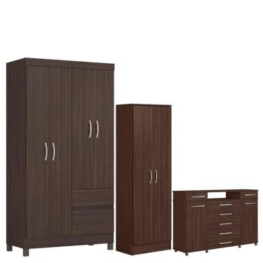 Imagem de Guarda Roupa Solteiro Lótus com Multiuso Golden com Cômoda London Café - Demóbile