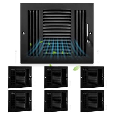Imagem de Datanly 6 peças tamanho interior 25 x 20 cm capas de ventilação de teto pretas 3 vias parede lateral registro de teto ar condicionado capa de ventilação de aço sólido para casa, banheiro, escritório