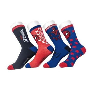 Imagem de Kit 4 Pares de Meia Homem Aranha 4 a 10 anos Infantil Original Cano Mé