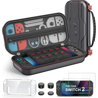 Imagem de Estojo de transporte compatível com console Nintendo Switch OLED/Switch, estojo rígido protetor portátil bolsa de viagem com bolsos para acessórios e com armazenamento de 10 jogos, preto