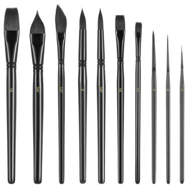Imagem de PEOVLVN Conjunto de 10 pincéis de aquarela, pincéis de aquarela, profissionais de várias formas, pincéis de cor de água para adultos, tintas de guache aquarela, pintura acrílica (preto)