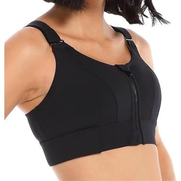 Imagem de Sutiãs Esportivos Com Zíper Frontal Feminino Plus Size Treino De Alto Impacto Running Fitness Yoga Bra Para Mulheres Gym Crop Tank Tops, Black, XXL/XX-Large