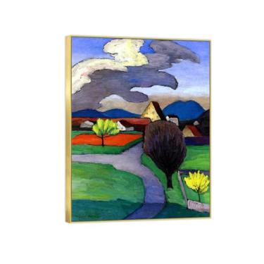 Imagem de Quadro dourado - tela de arte de parede pinturas famosas para sala de estar quarto - nuvem sobre aldeia - decoração de casa moderna 50 x 65 cm 20 x 26 pol