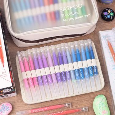 Imagem de SASPOO Canetas de gel acrílicas para desenho, canetas coloridas de tinta em gel ultrafinas ST Point 1.0, conjunto de canetas marcadoras de acrílico, tinta colorida para diário, materiais de arte de