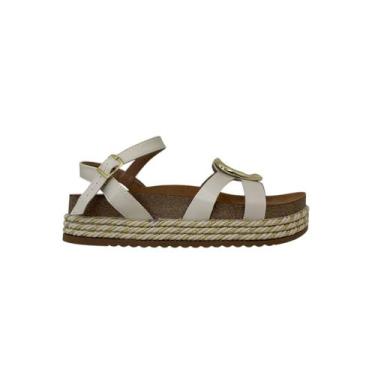 Imagem de Sandália Flatform Beira Rio 8546207 Feminina com Fivela Dourada, Branc