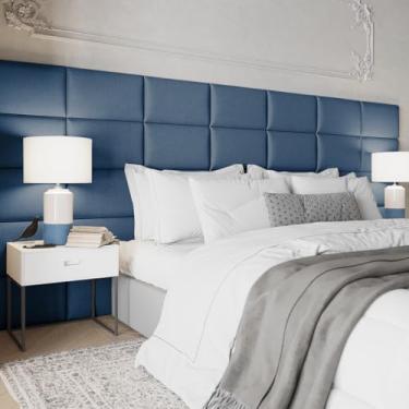 Imagem de Kit Cabeceira de Cama Modulada Decorativa Estofada 40x30 Solteiro Casal King Queen (AZUL, Casal King)