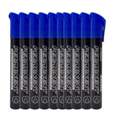 Imagem de Kit 10 Canetão Marcador Permanente Pincel Atômico Ponta Fina (Azul)