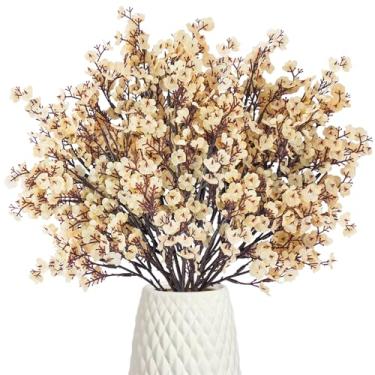 Imagem de Uieke 15 peças de flores artificiais, respiração de bebê, champanhe sintético, buquê de Gypsophila, flores de seda falsas, toque real, para casa, escritório, cozinha, casamento, parede, faça você