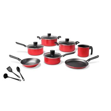 Imagem de Jogo de Panelas Salt Vermelho Antiaderente Pro Flon 10 Peças - Brinox 7001/434