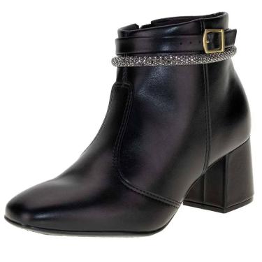 Imagem de Bota Feminina Cano Baixo Salto Bloco Tira Strass Beira Rio