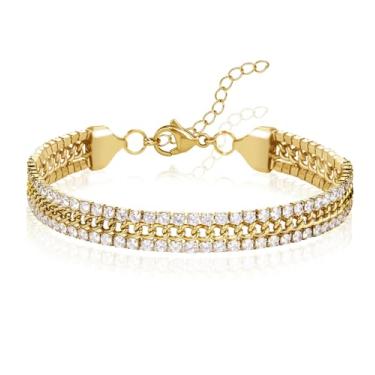 Imagem de CARITATE Pulseiras de tênis para mulheres e homens: Pulseira de elos cubanos de aço inoxidável de 7/20.3 cm - Pulseiras de prata/ouro para homens, pulseira de zircônia cúbica não manchada - Joias de