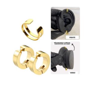 Imagem de Kit Brinco Argola Piercing Pressão Falso Orelha Hélix Clip - Visujóias