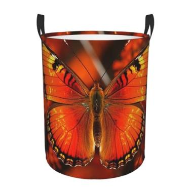Imagem de Cesta de lavanderia borboleta laranja dobrável à prova d'água cesto de armazenamento de roupas com alças pano oxford organizador de brinquedos cesta para banheiro, lavanderia, quarto, pequeno
