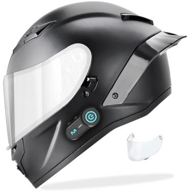 Imagem de GDM Capacete De Motocicleta Demon Com Intercomunicador Bluetooth - XX-Grande - Preto Fosco - Escudos Cromados E Transparentes
