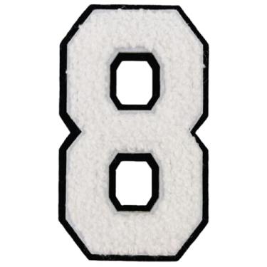 Imagem de 1 peça de patch de número de chenille branco de 10 cm, remendos de ferro para chapéus, roupas, bolsas, mochilas, jeans, remendo inicial, letra grande universitária. (Branco 8)