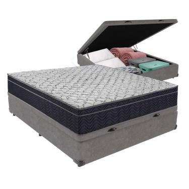 Imagem de Conjunto Viúvo Cama Bege Box Baú Colchão Firme Ortobom D45 Cinza