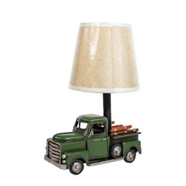 Imagem de Berfutall - Candeeiro de mesa decorativo rústico vermelho vintage com USB, luz noturna com persiana de serapilheira, 17 x 12 x 17 cm (D-Green)