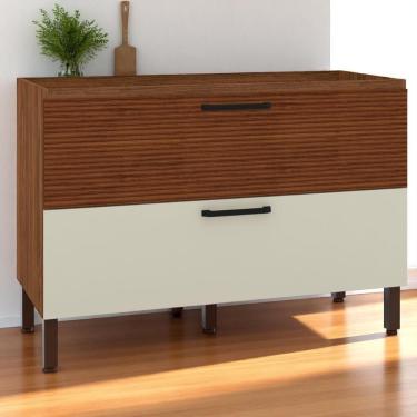 Imagem de Balcão 1 Basculante C/ Gaveteiro 120 Cm Lapis Nogueira Off White Ripado