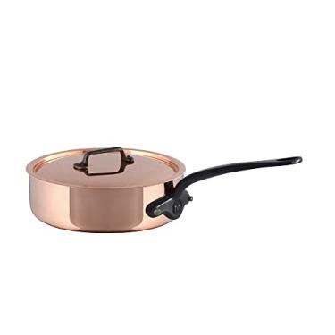 Imagem de Mauviel Frigideira M'Heritage M200CI 2 mm de cobre polido e aço inoxidável com tampa e alça de ferro fundido, 5,1 qt, feita na França