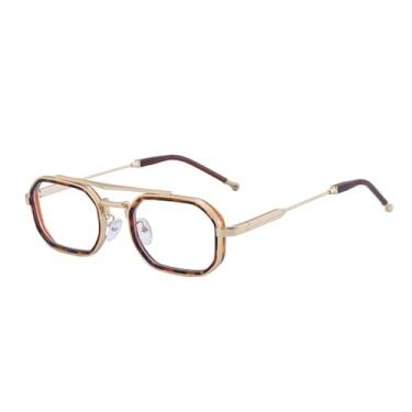 Imagem de HPIRME Óculos de sol de metal com armação pequena e dupla poligonal, moda masculina, para áreas externas, com espelho (transparente leopardo)